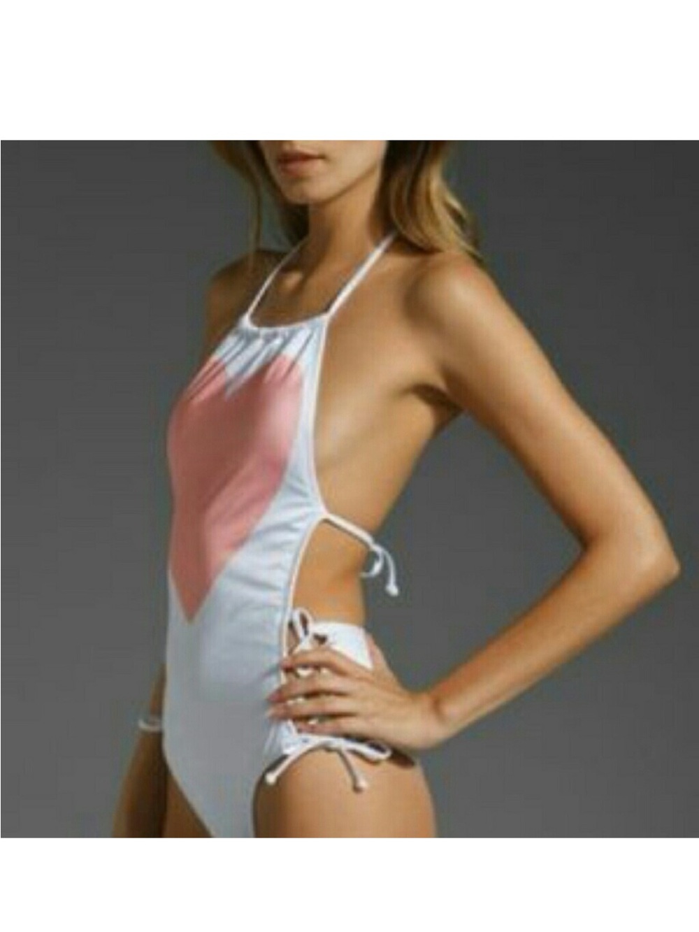 Wildfox White One-Piece Swimsuit with Pink Heart Front